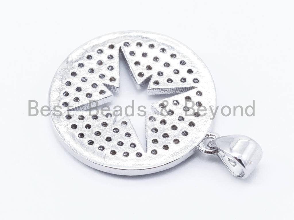 CZ Micro Pave Hollow Star Round Pendant/Charm, Cubic Zirconia Pendant, 18mm, F106