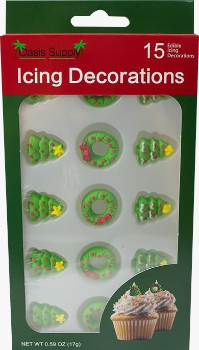 Décorations comestibles pour gâteaux de Noël - Décorations pour bonbons ou cupcakes - Bonhomme en pain d'épices, visage de Père Noël, sapins et couronnes, 45 pièces au total