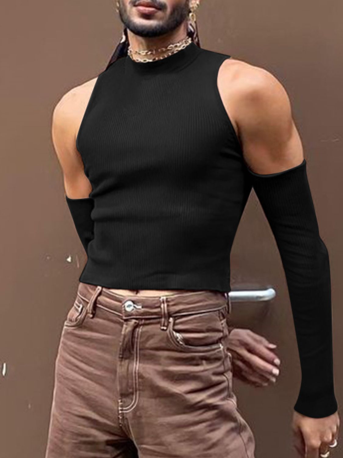 Men's Full Size Mock Neck Cold Shoulder T-Shirt Plus Size