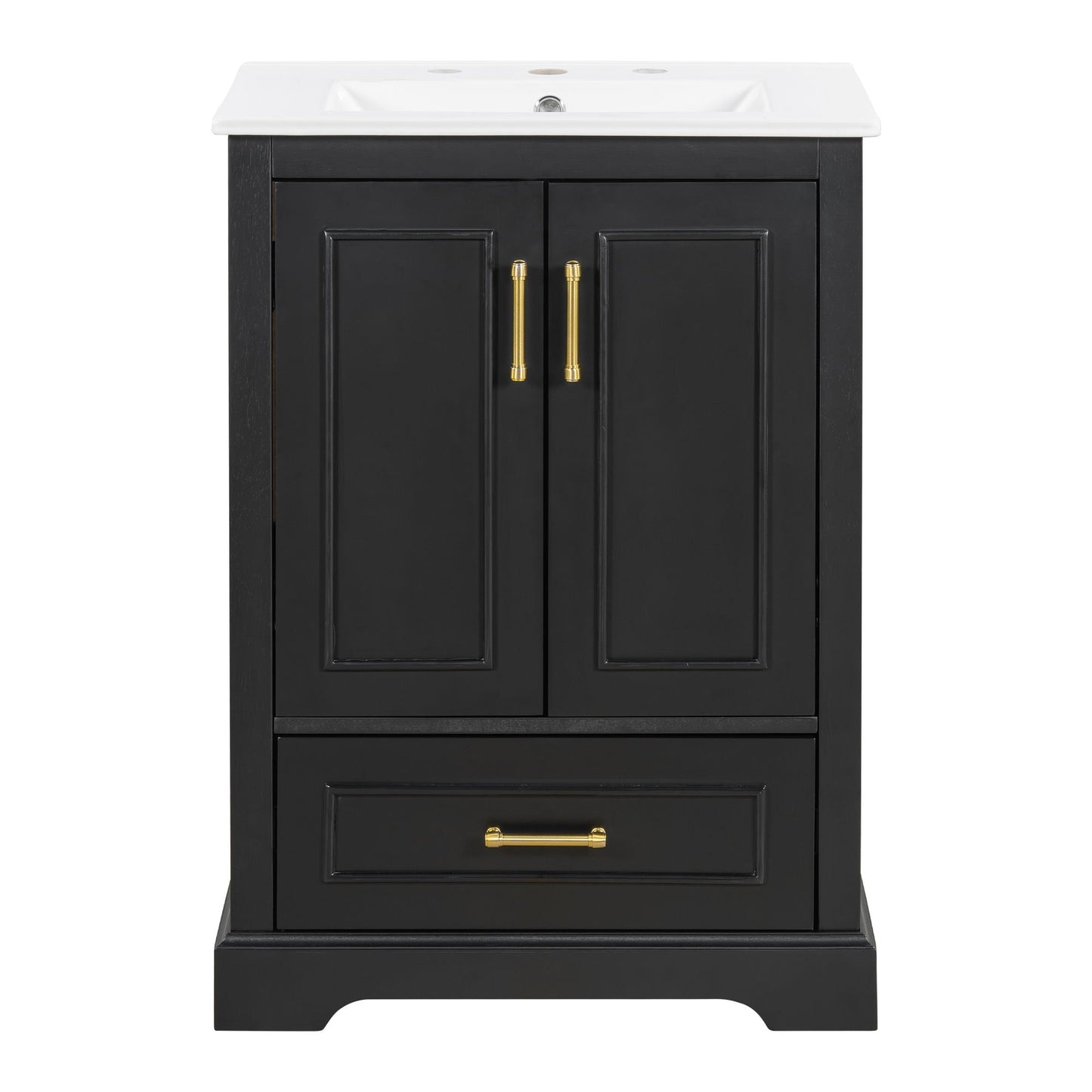Bathroom Vanity With Sink, 1 Divided Drawer And 2 Soft Close Doors With Double Shelf