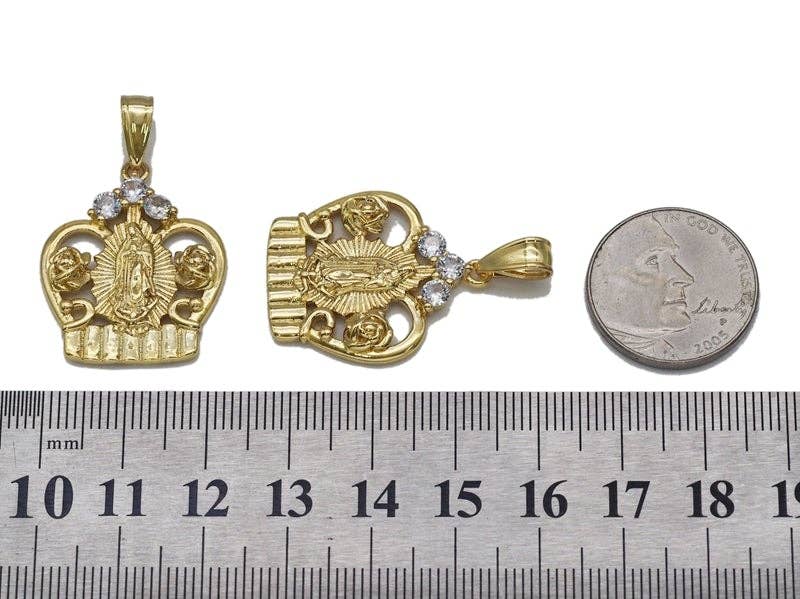 Gold CZ Virgin Mary On Crown Charm, Sku#LK709