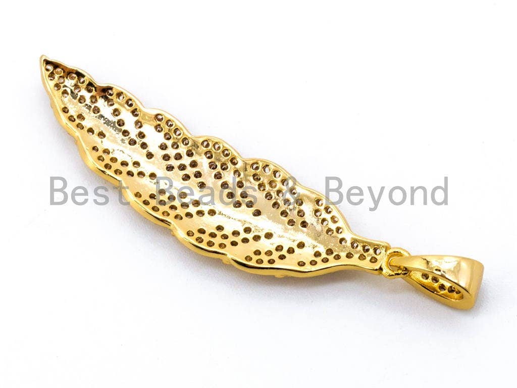 CZ Micro Pave Leaf/Feather Pendant, Cubic Zirconia Pendant, 12x51mm, 1pc, SKU#F313