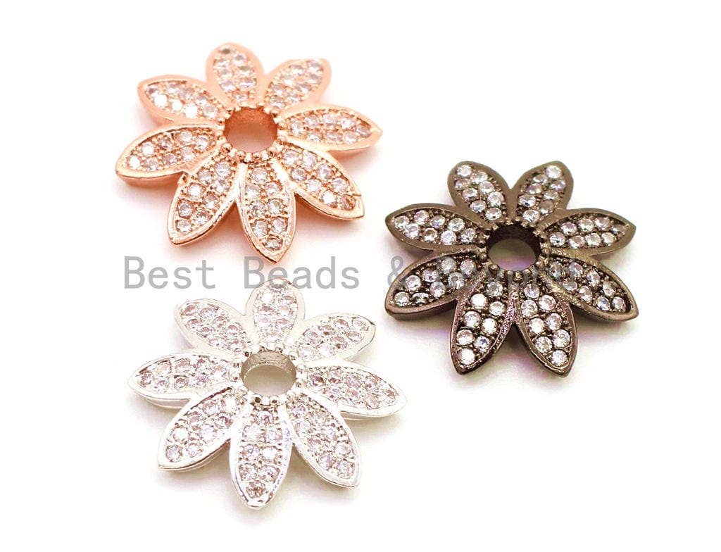 2pcs CZ Micro Pave Flower Bead Cap, Cubic Zirconia Bead Cap, 12x2.5mm,sku#G89