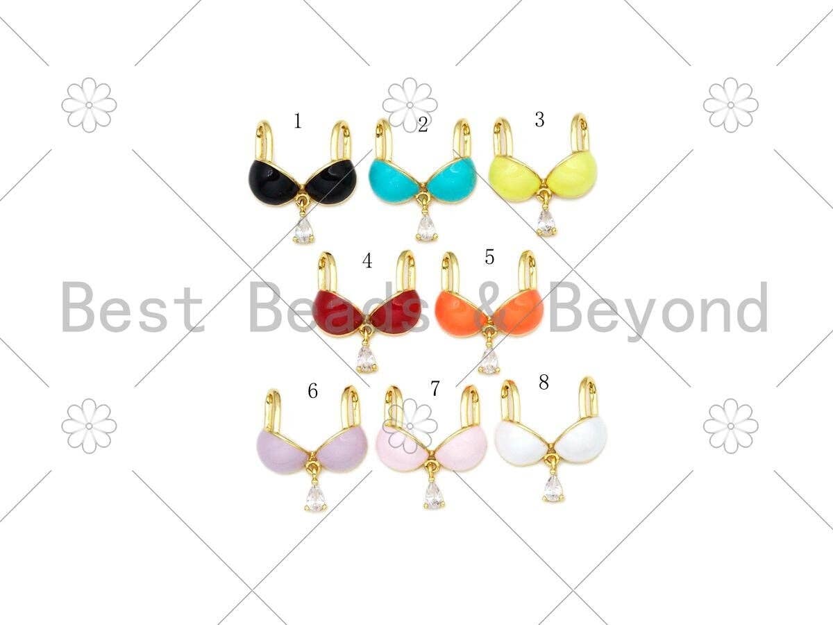 Colorful Enamel Bikini Bra with Clear CZ Shape Pendant,18K Gold Filled Bra Charm,Necklace Bracelet Charm Pendant, 20x14mm,Sku#LK436