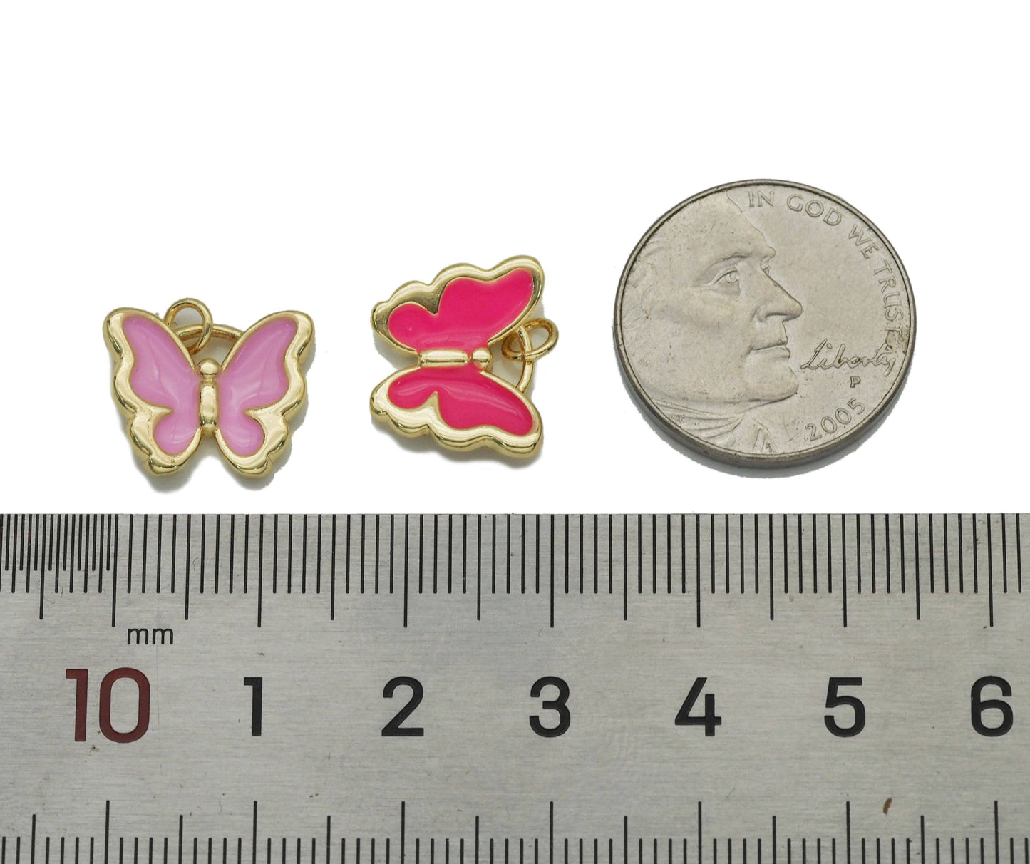 CZ Gold Colorful Enamel Butterfly Charm, Sku#JL154