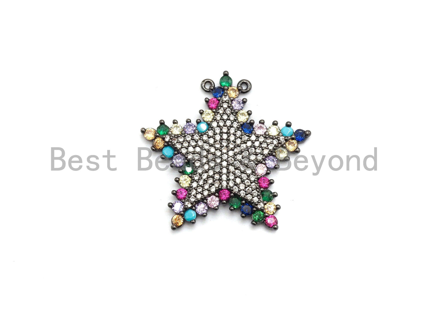 Colorful CZ Clear Micro Pave Star Pendant,Five Star Shaped Pave Pendant,Gold/Rose Gold/Silver/Gunmetal plated,29x31mm, Sku#F716