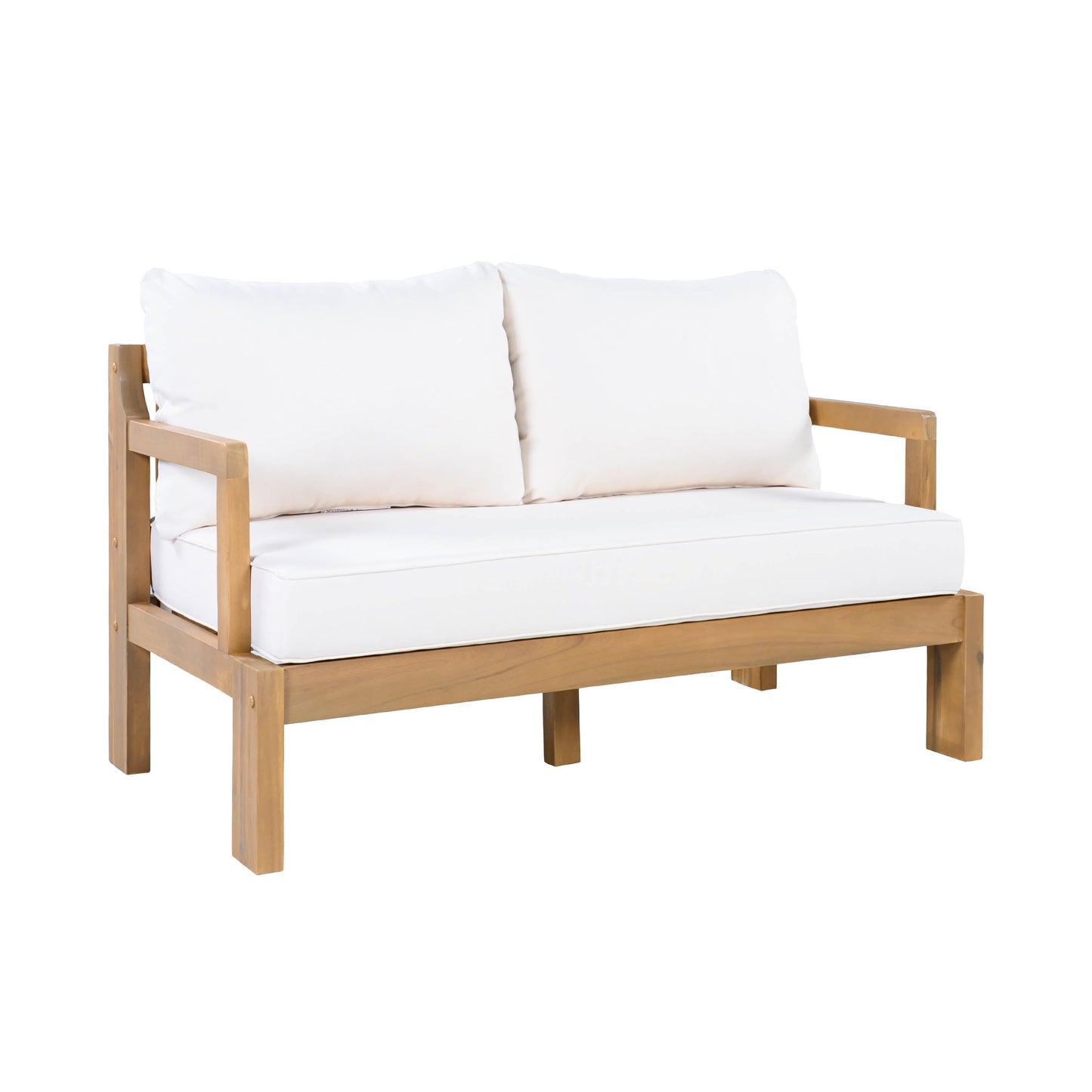 Outdoor 4-Seater Acacia Wood Patio Chat Set, Beige+Natural