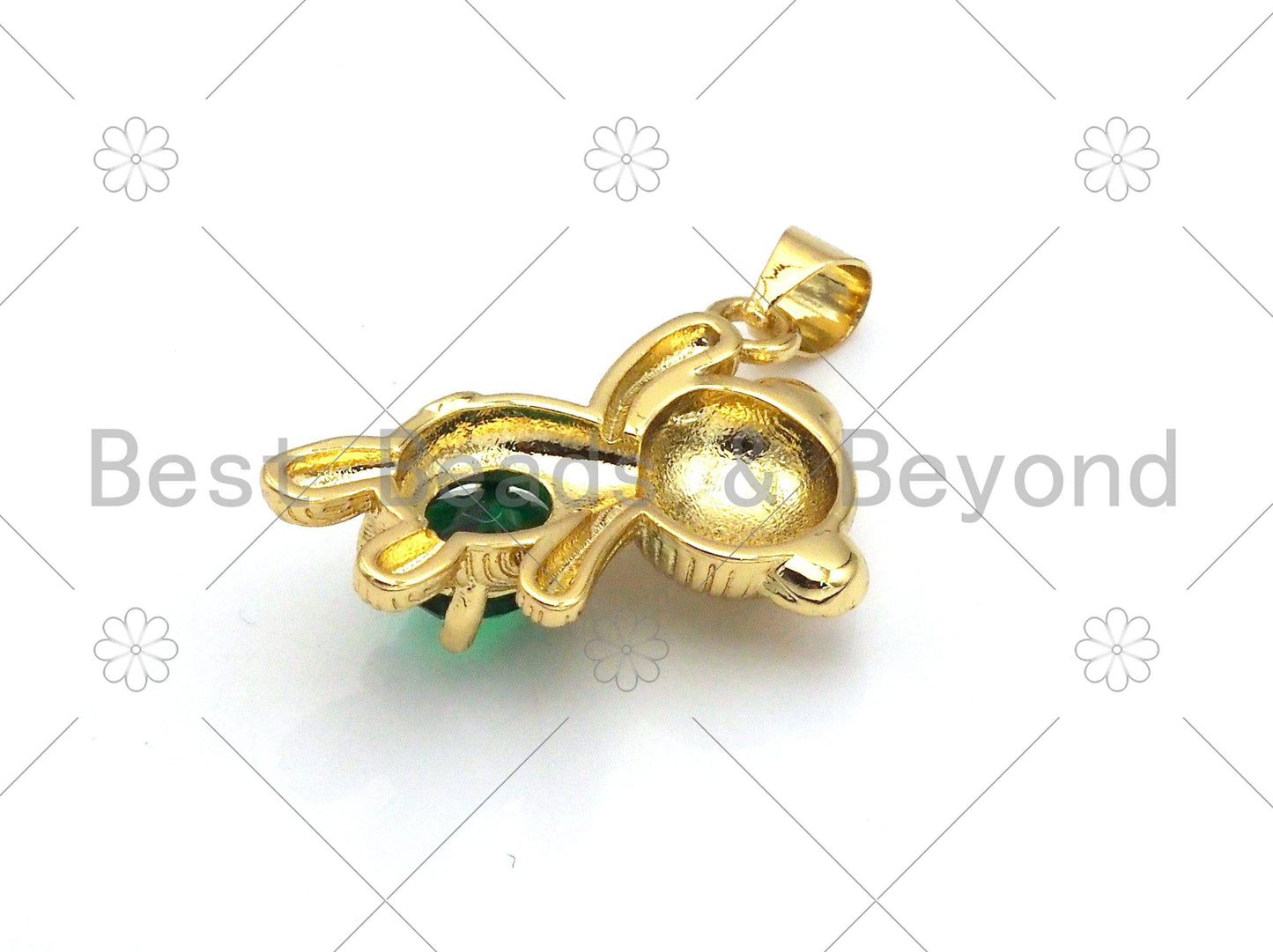 Big Green CZ Micro Pave Cute Bear Shape Pendant, 18K Gold Filled Bear Charm,Big CZ Pave Pendant,Necklace Bracelet Pendant,16x24mm, Sku#LK371