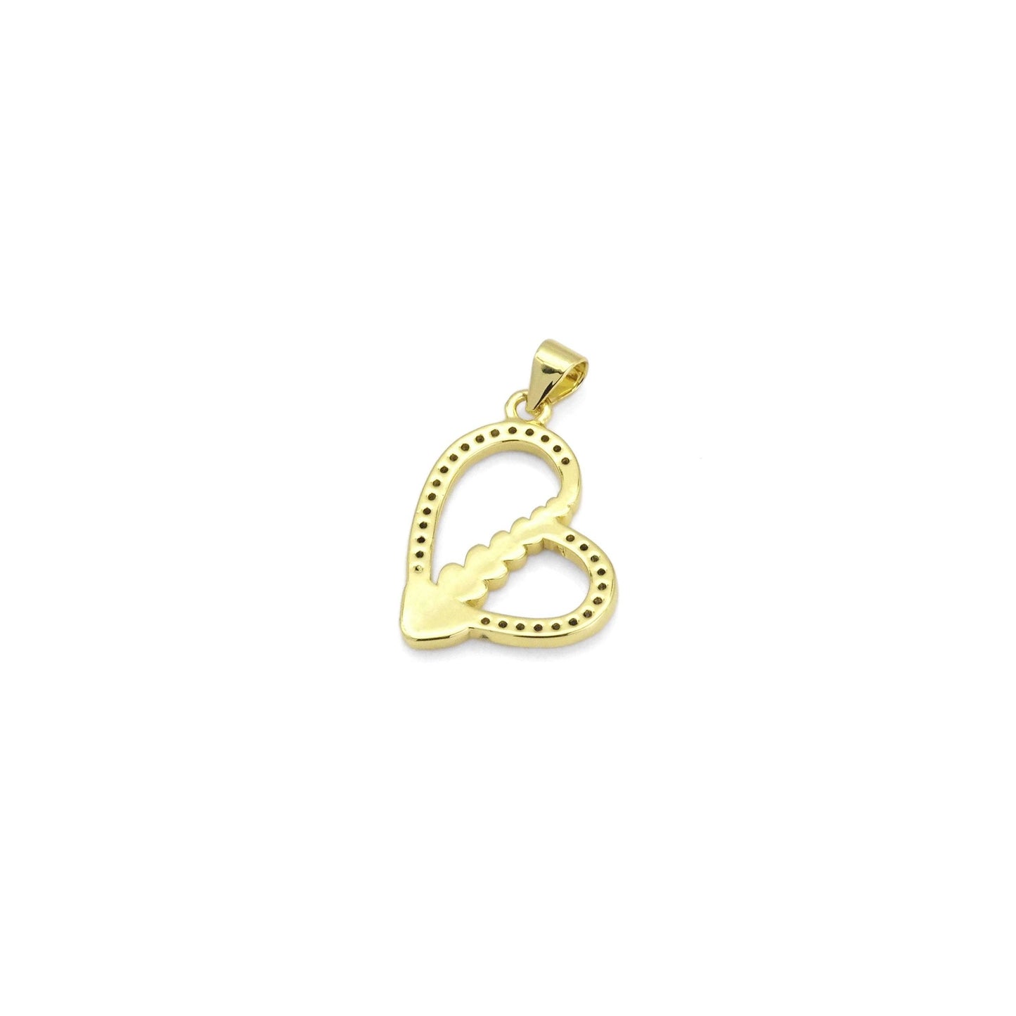 Gold CZ Unbalanced String Heart Charm, Sku#LK879