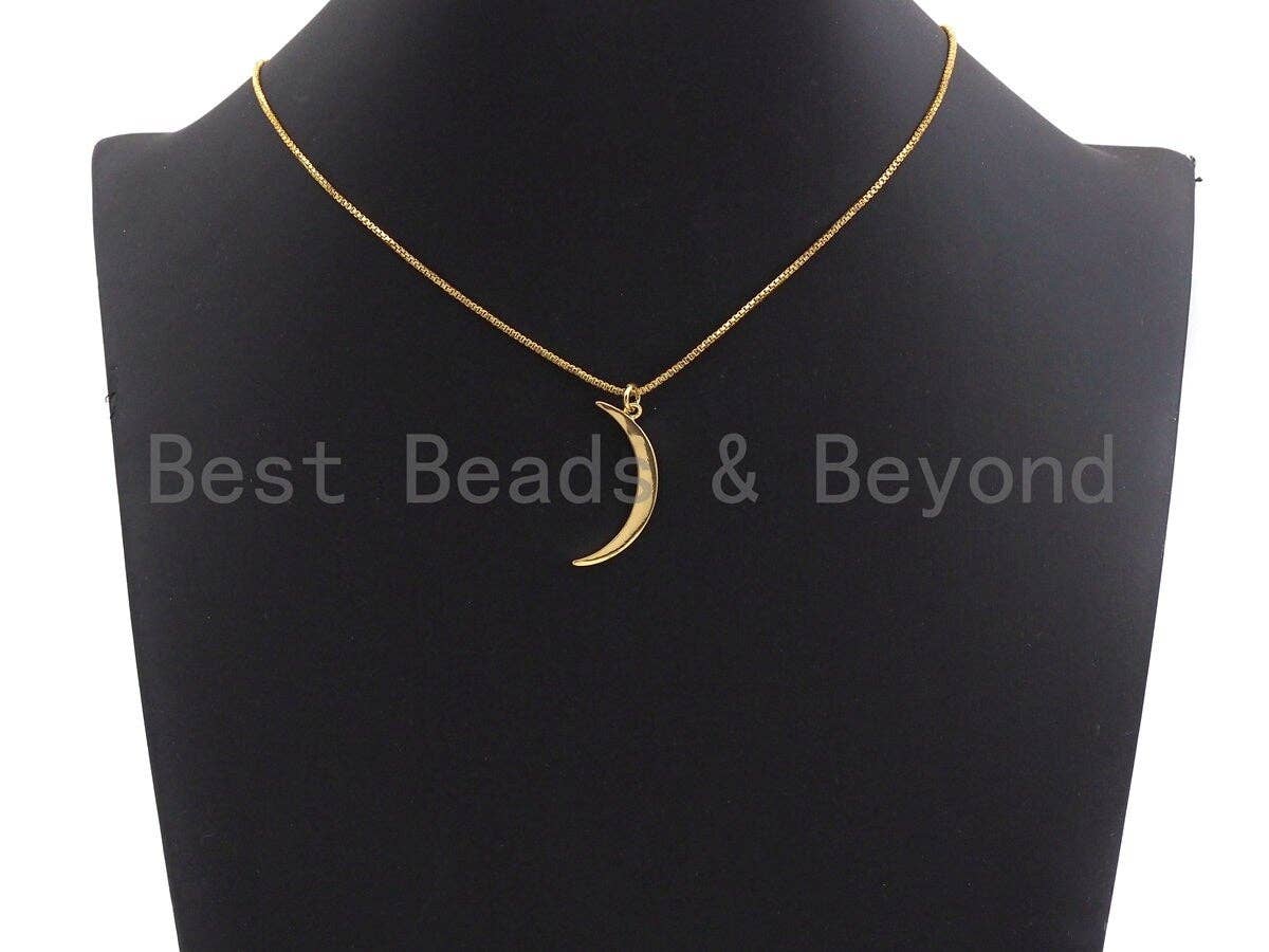 Crescent Moon Pendant, Cubic Zirconia Pendant, Silver/Gold/Rose Gold, 13x29mm, Sku#Z483
