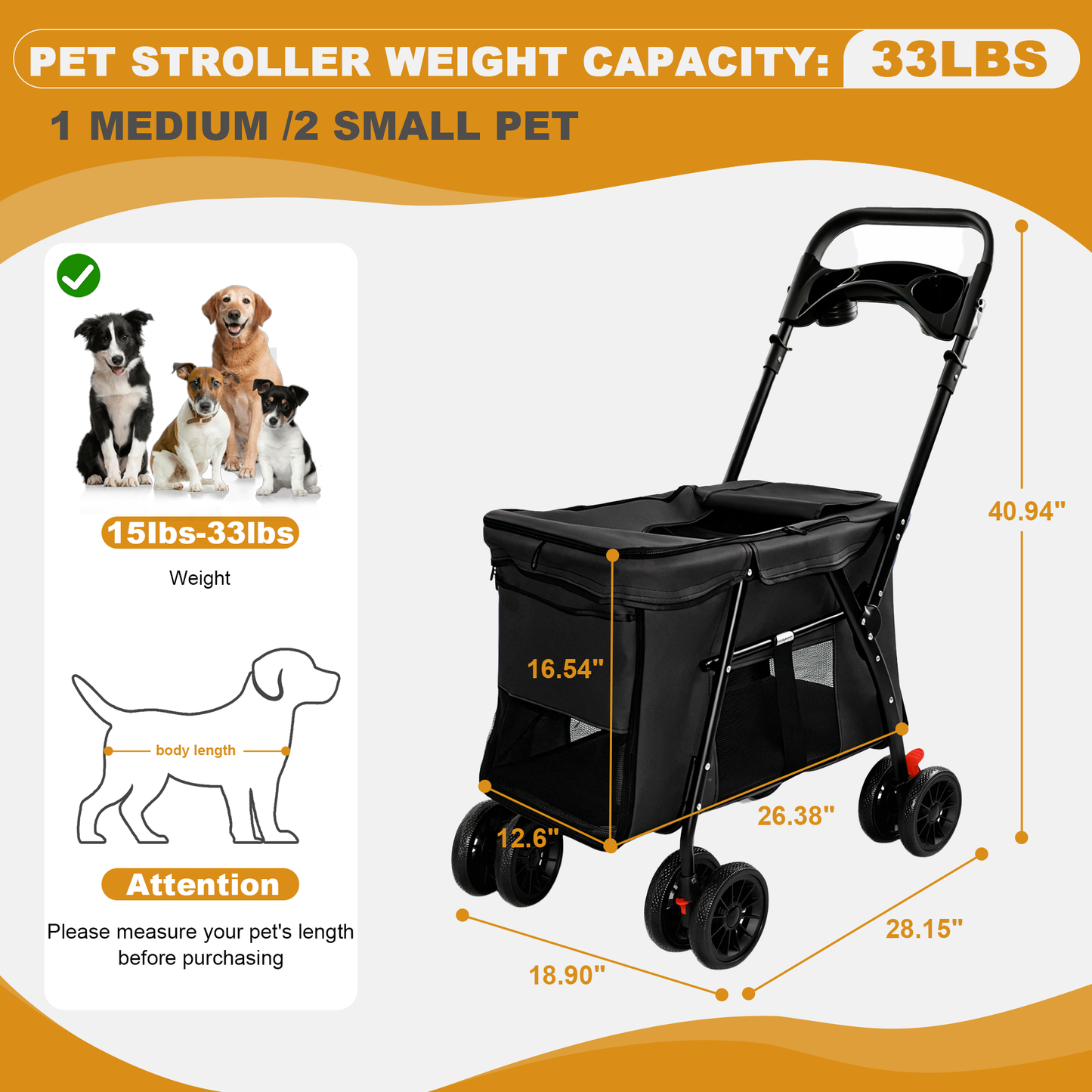 Leavader Foldable Pet Stroller with Safety Features