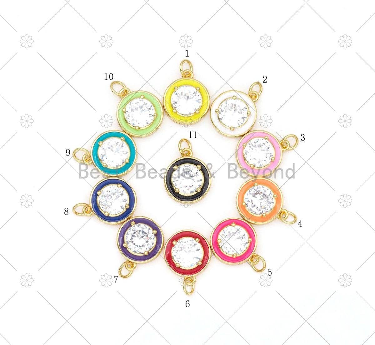 Big Clear CZ Micro Pave on Enamel Colorful Round Coin Shape Pendant,Sku#F1443C