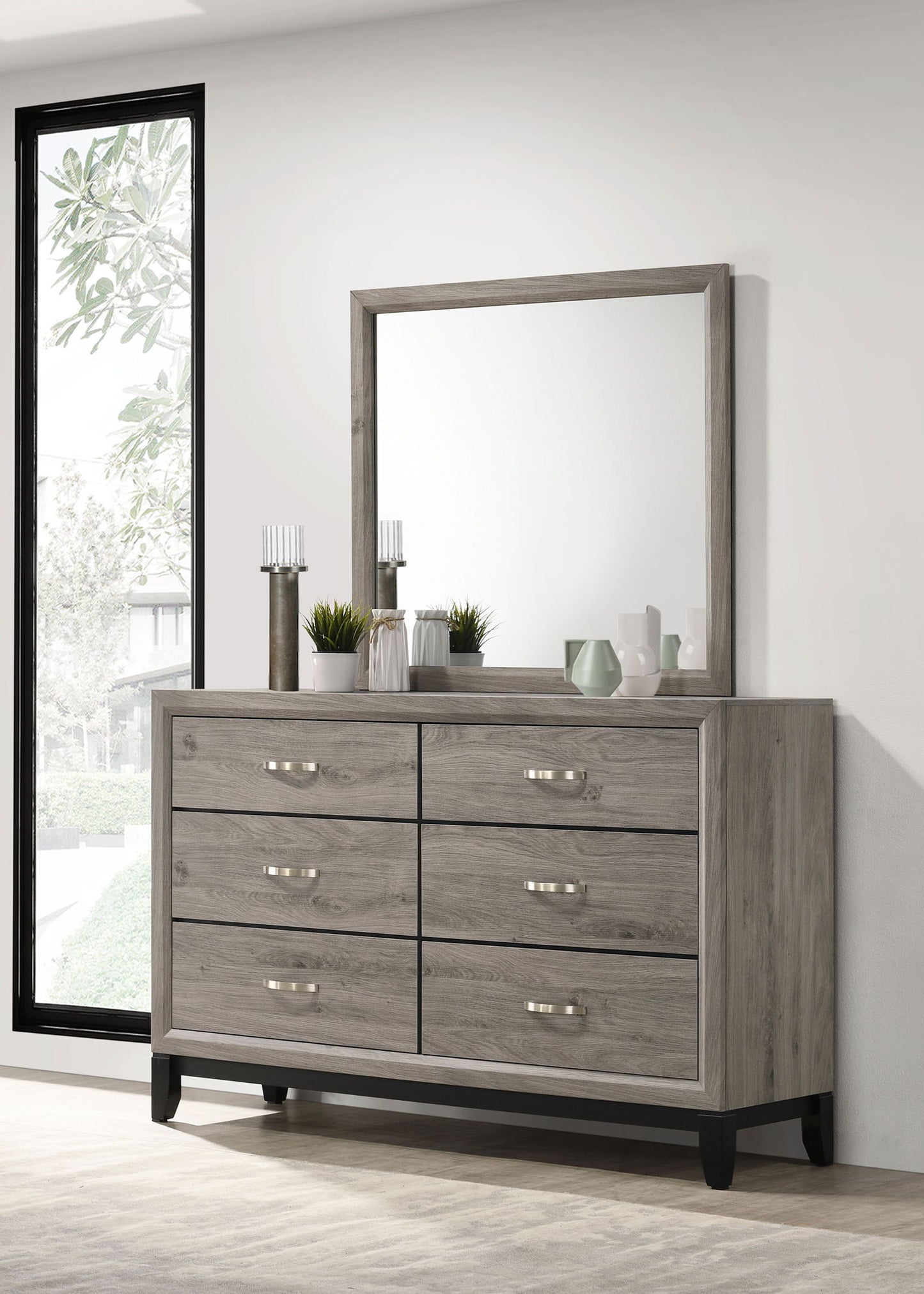 Valen 6-drawer Bedroom Dresser and Mirror Light Taupe