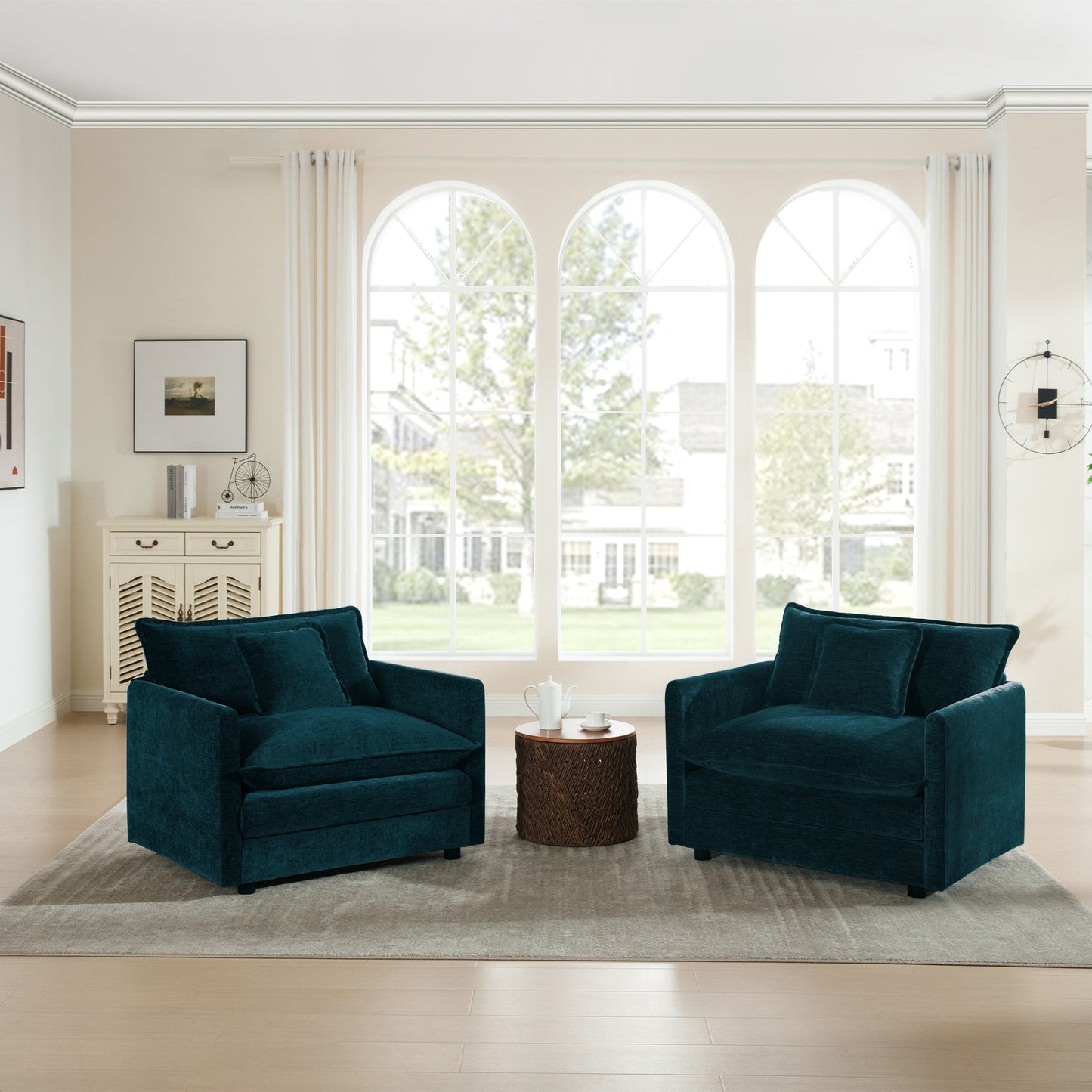 Accent Chair Set of 2, High-end Chenille Upholstered Armchairs