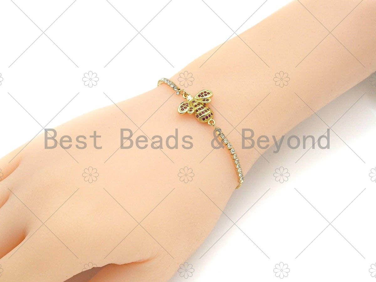 Colorful CZ Micro Pave 3D Bee Shape Connector, 18K Gold Charm, Necklace Bracelet Connector,17x19mm,Sku#LK318