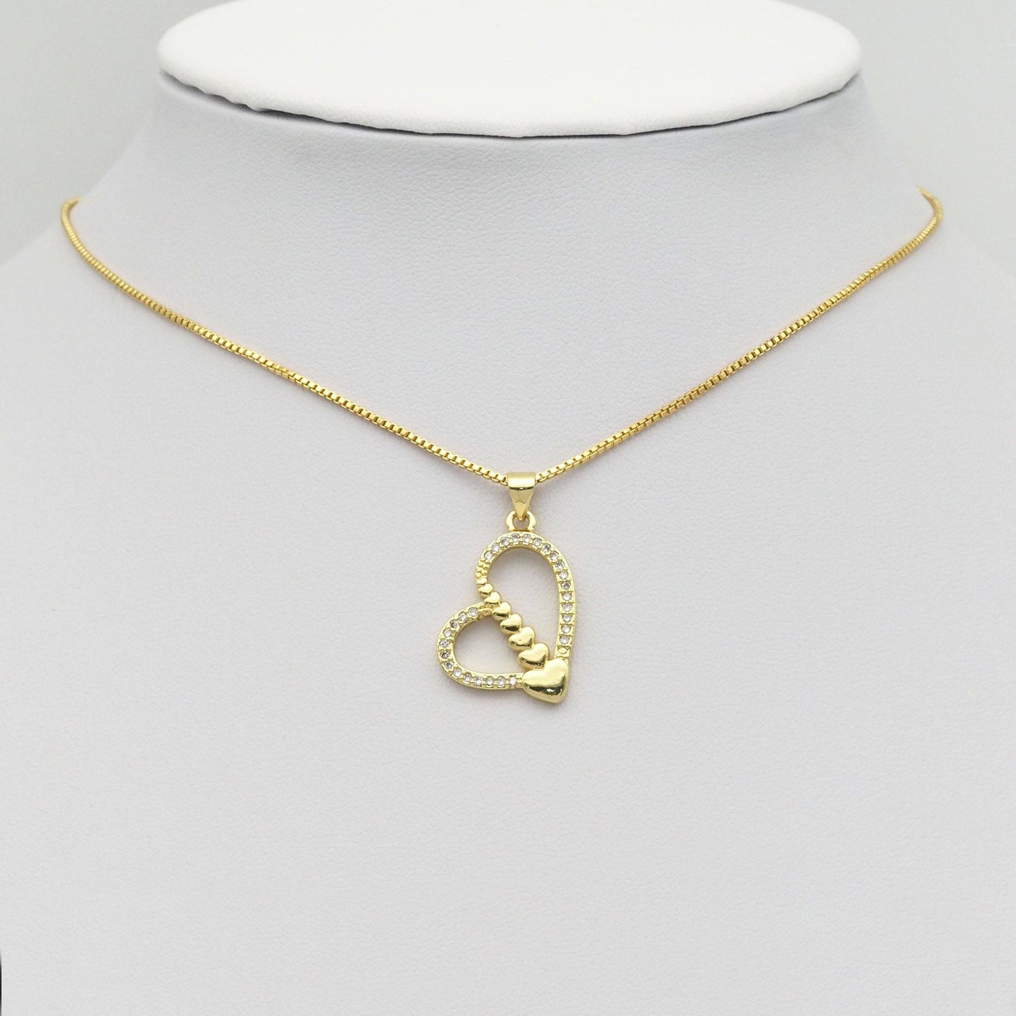 Gold CZ Unbalanced String Heart Charm, Sku#LK879