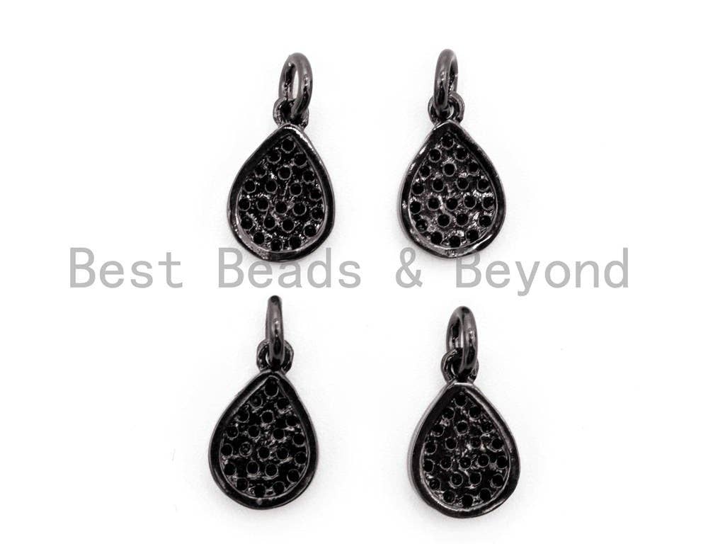 Black CZ Pave On Black Micro Pave Teardrop Charm Beads,8x12mm, sku#F392