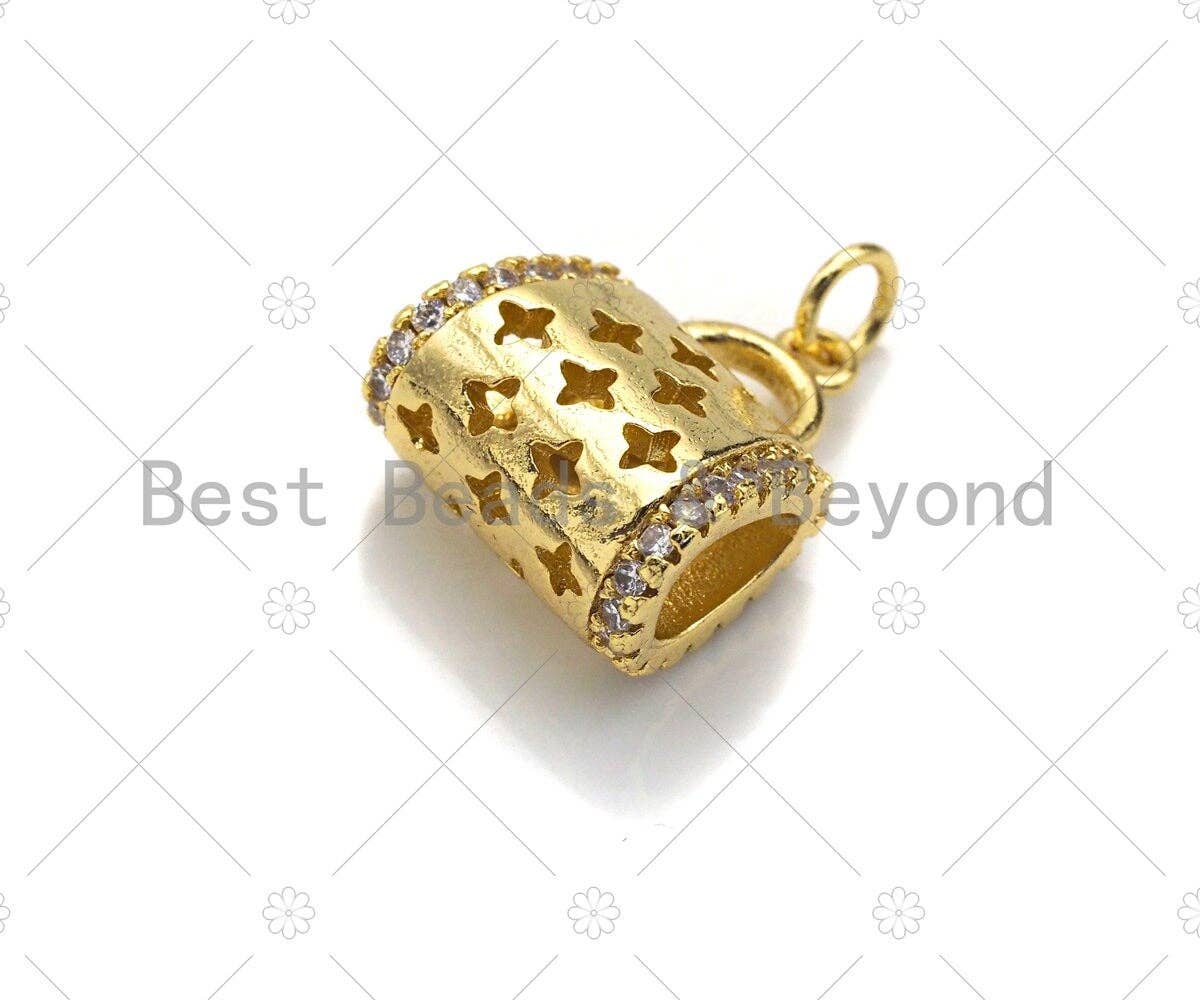 CZ Micro Pave 3D Shape Star Purse Handbag Pendant, Gold Purse Charm,  Gold Ladies handbag Charm,16x17mm, Sku#LK77