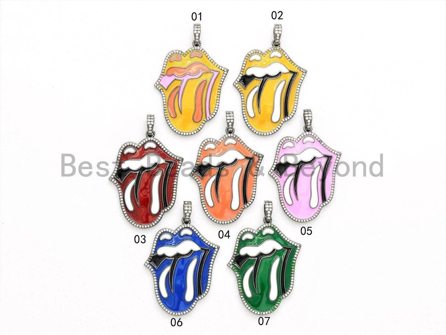 NEW Enamel Colorful Mick Jagger Rolling Tongue Pendant,CZ Micro Pave Tongue pendant,Enamel pendant,Enamel Jewelry,34x43mm,sku#F576C