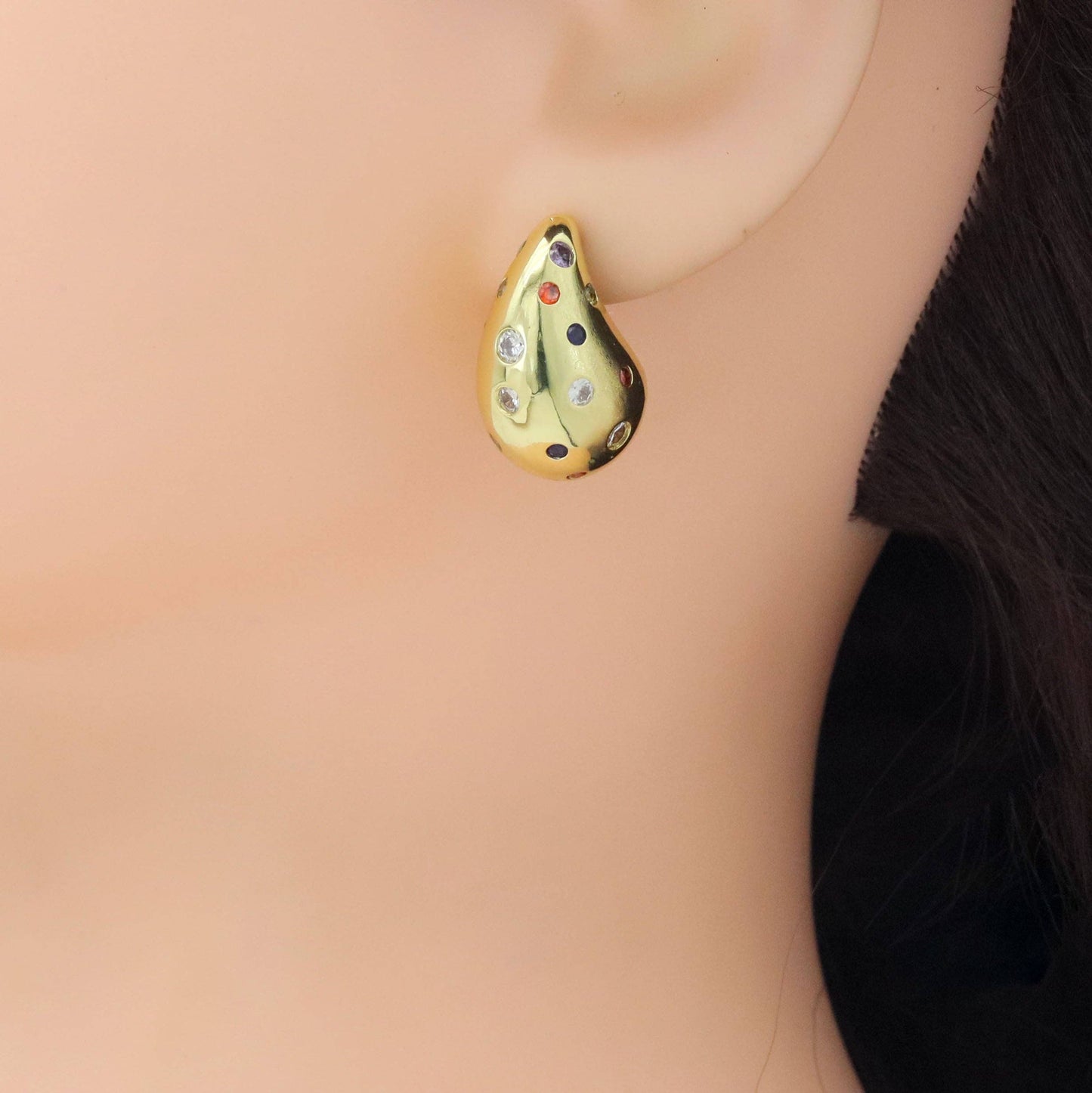 Multicolor Clear CZ  Teardrop Shape Earrings, Sku#A360