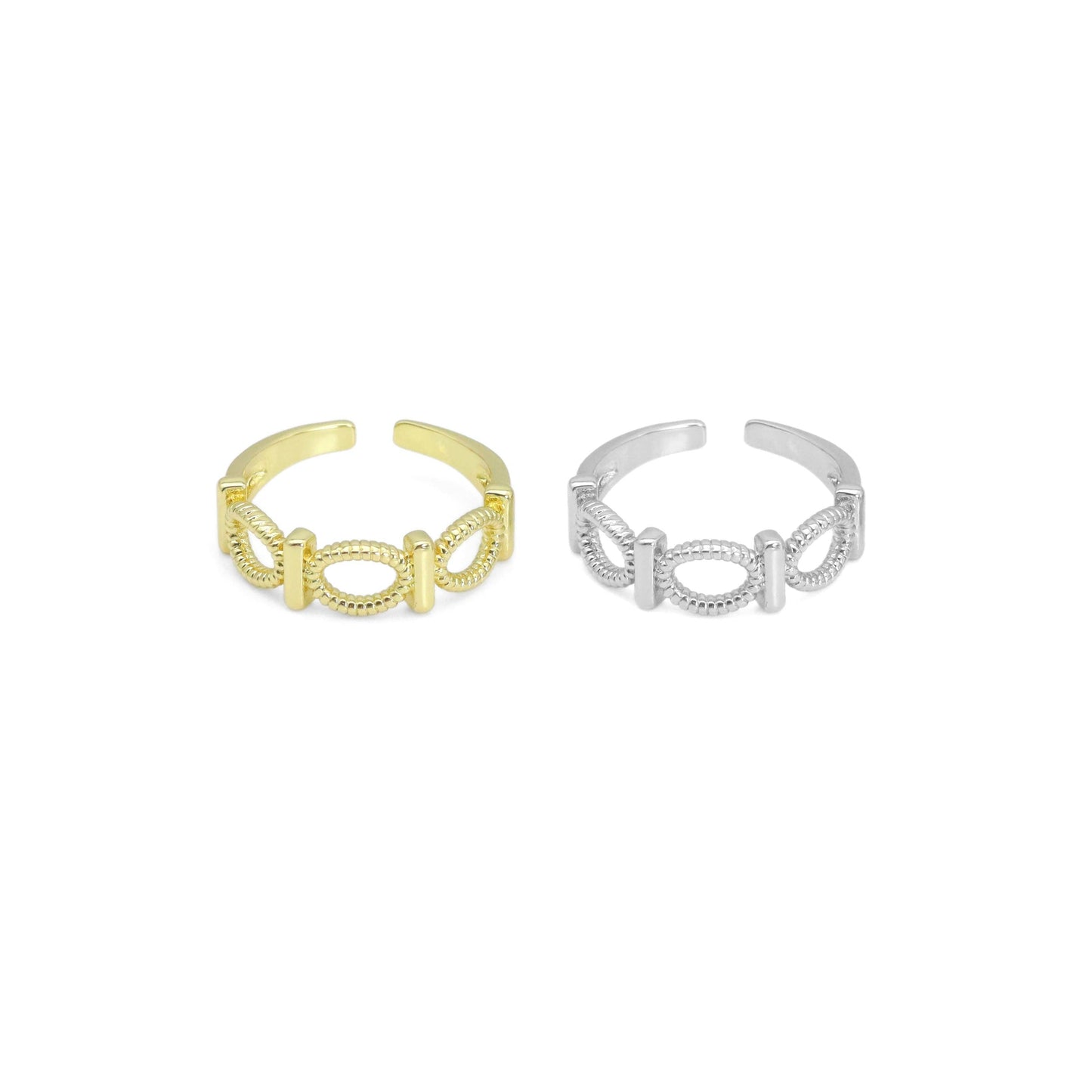 Gold Silver Oval Bar Adjustable Ring, Sku#A220