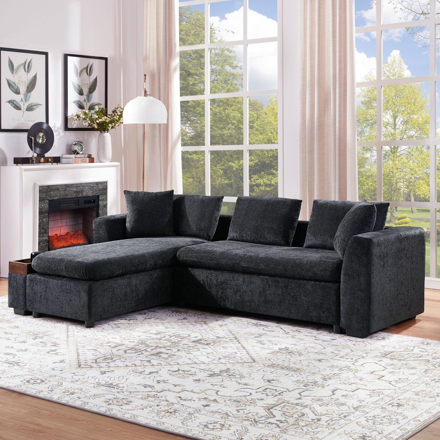 Modern L Shaped Sectional Sofa With Upholstery And Wooden Storage