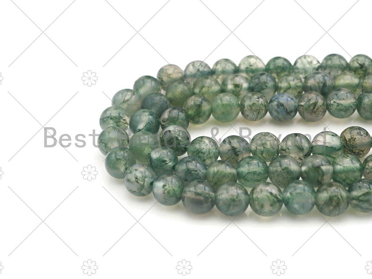 Top Quality Round Smooth Moss Agate, 6mm/8mm/10mm/12mm Green Moss Agate Beads,15.5'' Full Strand, UA185