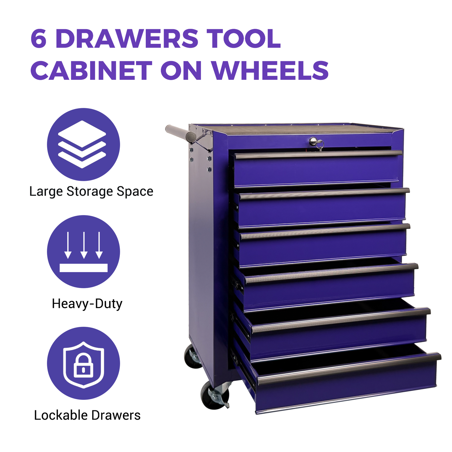 Rolling Metal Tool Chest with 6 Drawers - Purple
