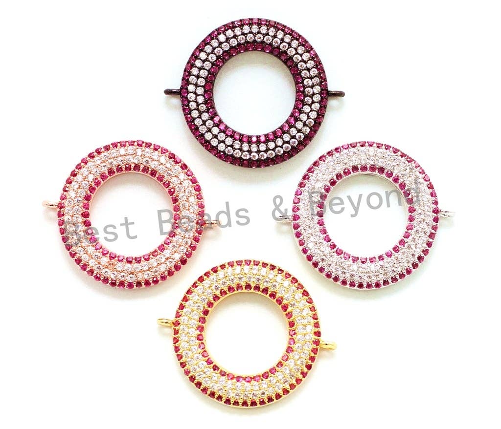 CZ Micro Pave Fuchsia Donut Ring Connector for Bracetlet/Necklace, Cubic Zirconia Space Connector, 22x27mm,sku#E69C