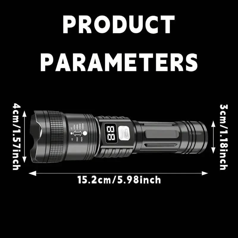 Lampe de poche tactique LED ultra-lumineuse – 3 modes, rechargeable USB, 600 lumens, extérieur, randonnée et camping