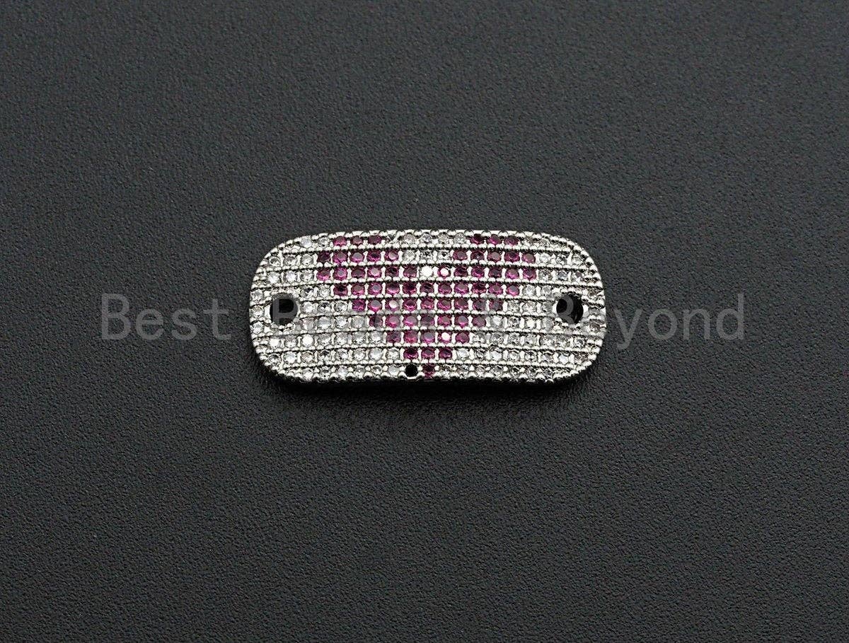 CZ Micro Pave Oval Shape With Pink Heart Oval Shape Connector, Cubic Zirconia Bracelet Link, 11x26mm,sku#Z616