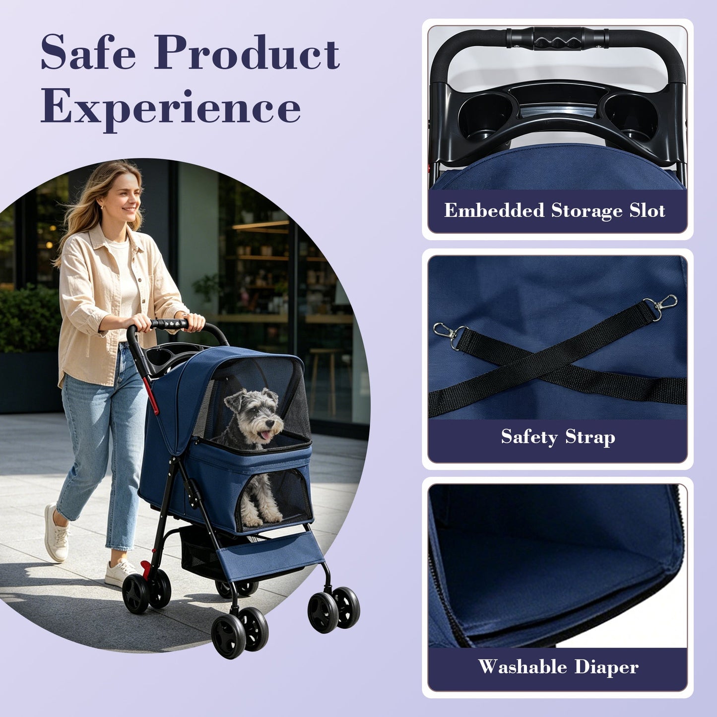 Foldable Pet Stroller for Small Dogs and Cats