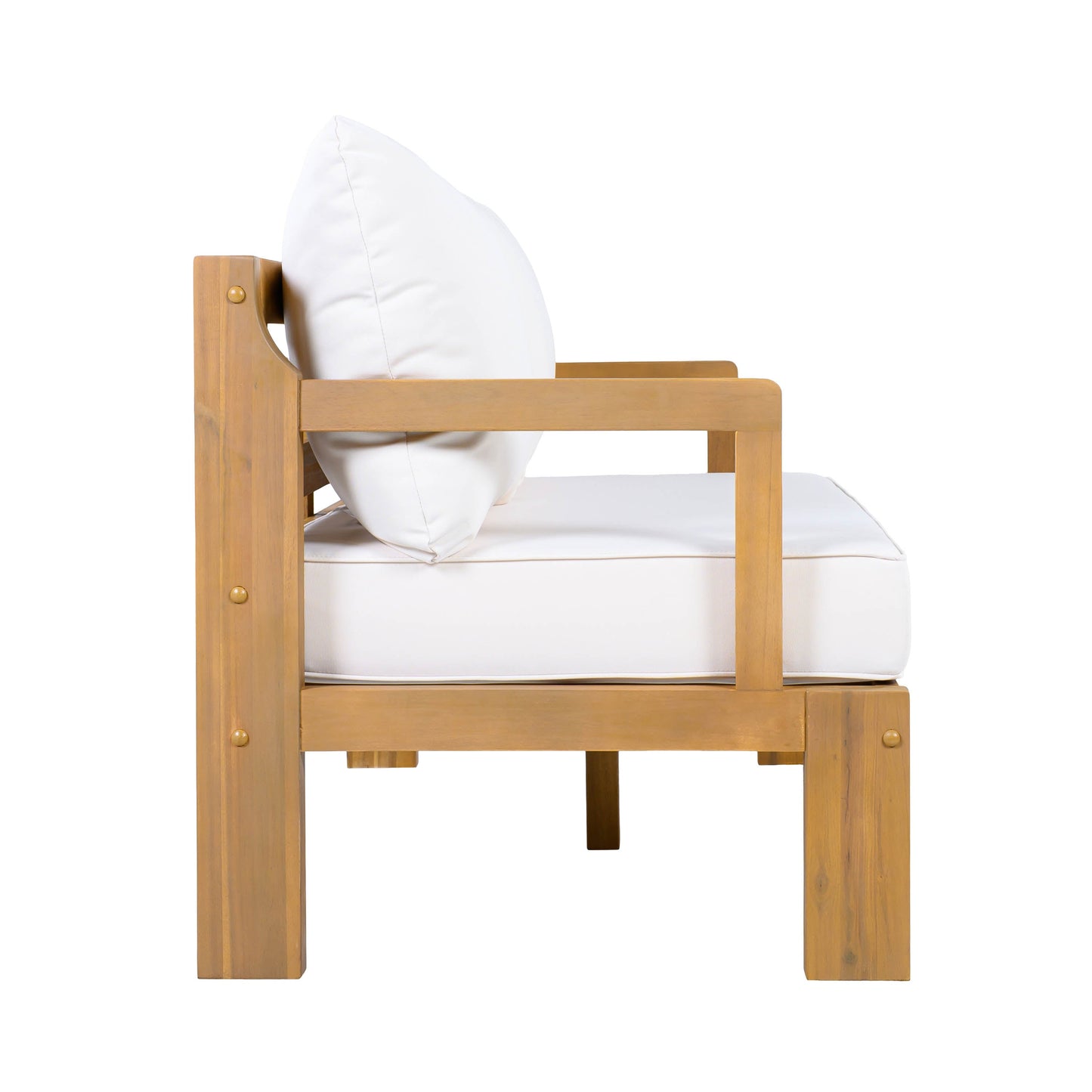 Outdoor 4-Seater Acacia Wood Patio Chat Set, Beige+Natural