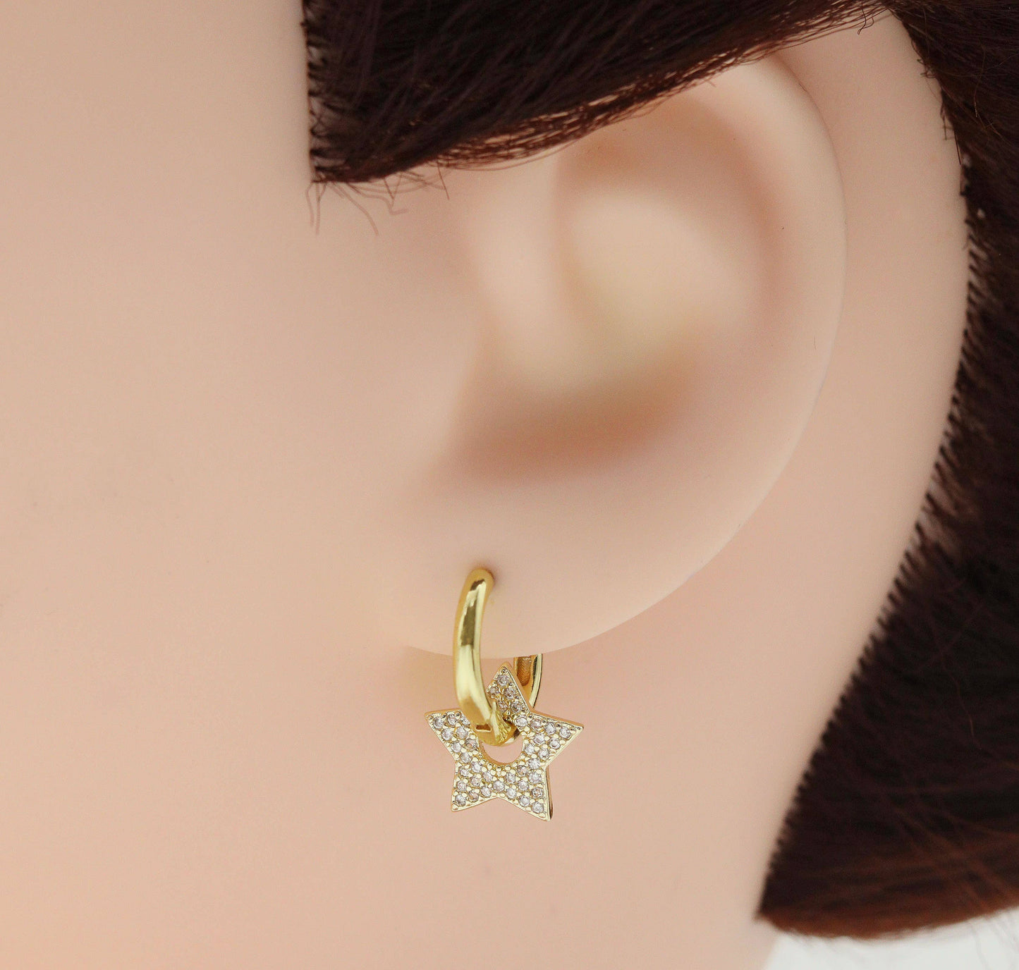 Products
CZ Five Point Star Hoop Earrings, Sku#LX80