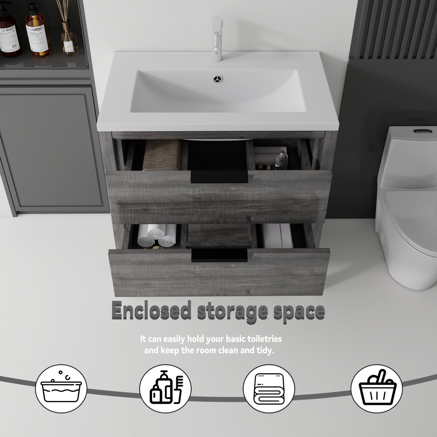 36 Inch Freestanding Bathroom Vanity with Sink and Soft-Close Drawer