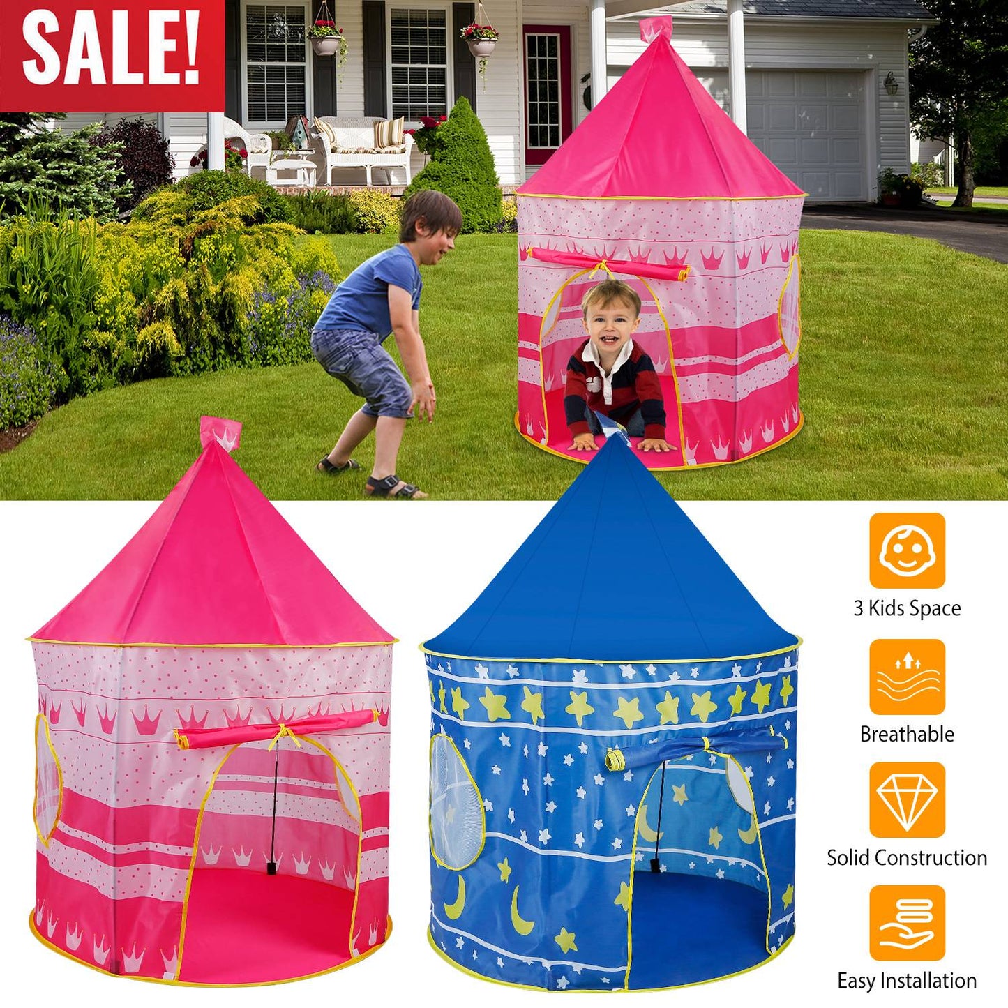 Kids Play Tent Foldable Pop Up Portable Playhouse
