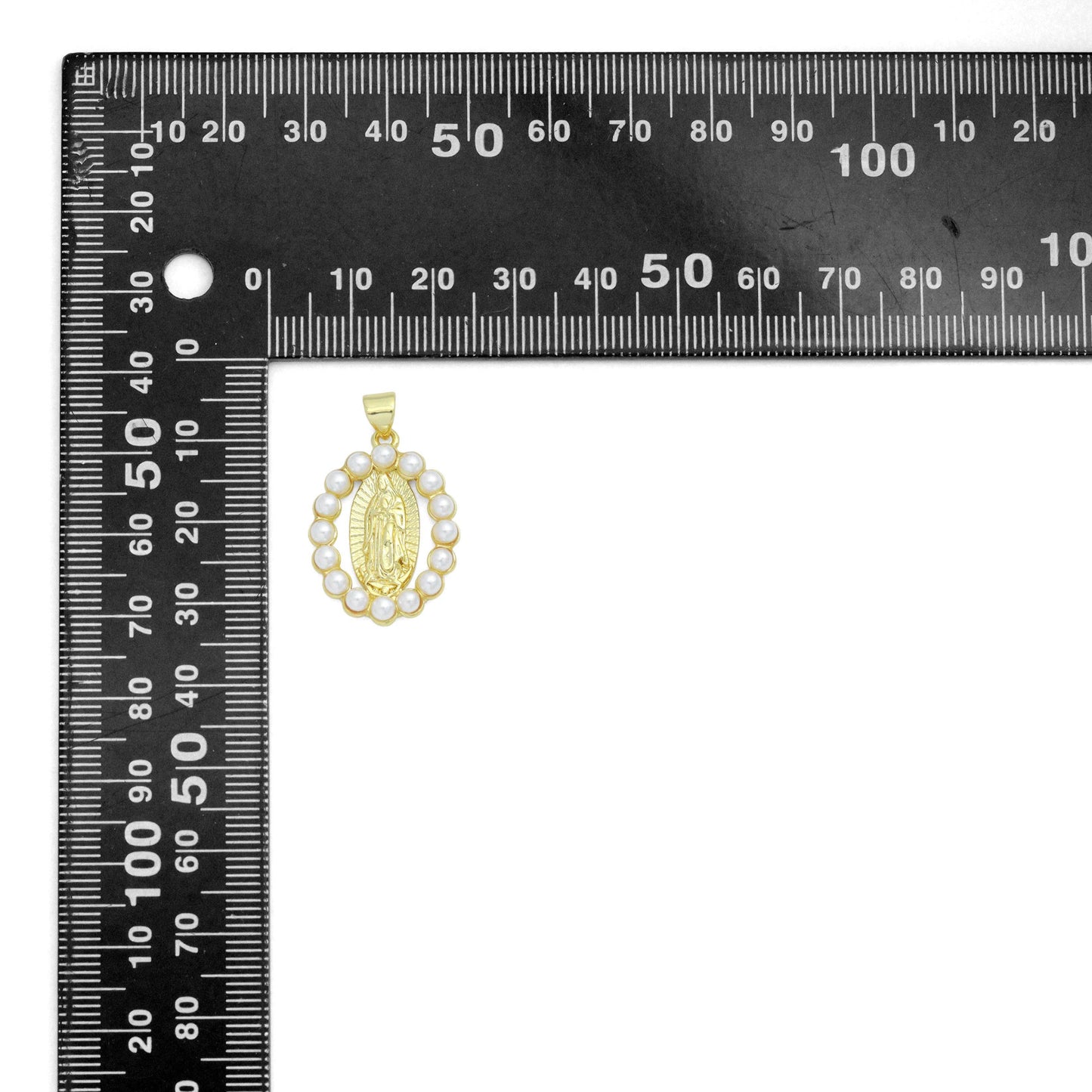 White Pearl Round Virgin Mary Oval Charm Pendant, Sku#LD703