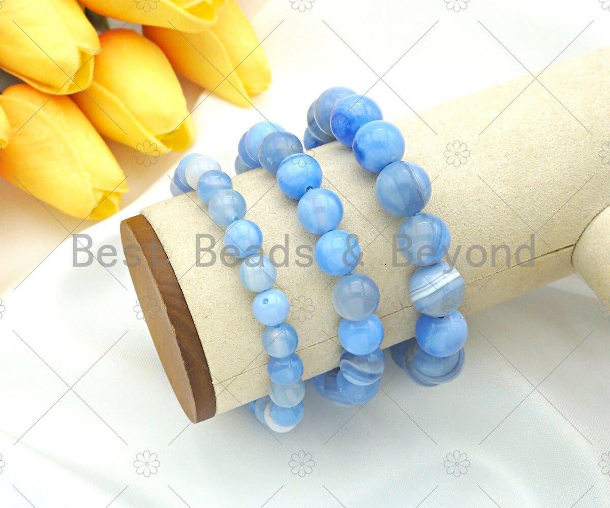Natural Blue Banded Agate Stretchy Bracelet,SKU#EF12/EF29