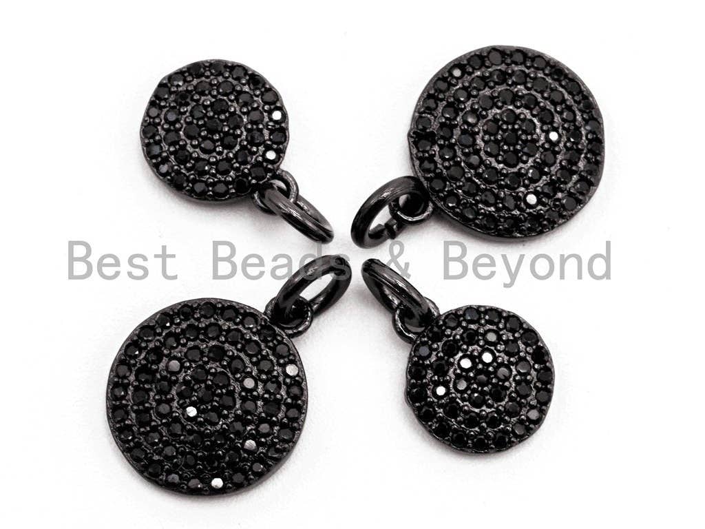 Black CZ Pave On Black Micro Pave Coin Charm, Round Disc Pave Charm, Pave Dangle Charms,11x13/8x10mm, Sku#F365