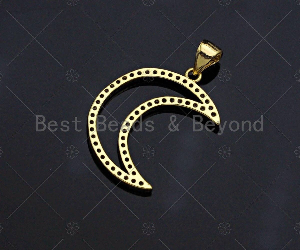 CZ Micro Pave Gold Moon Pendant, 18K Gold Filled Moon Charm, Necklace Bracelet Charm Pendant,17x23mm, Sku#LK83
