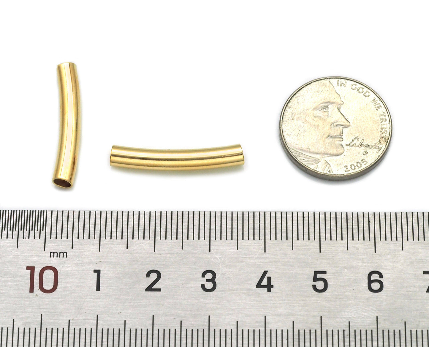 18k Gold Filled Gold Curved Tube Spacer Beads, Sku#ZX122
