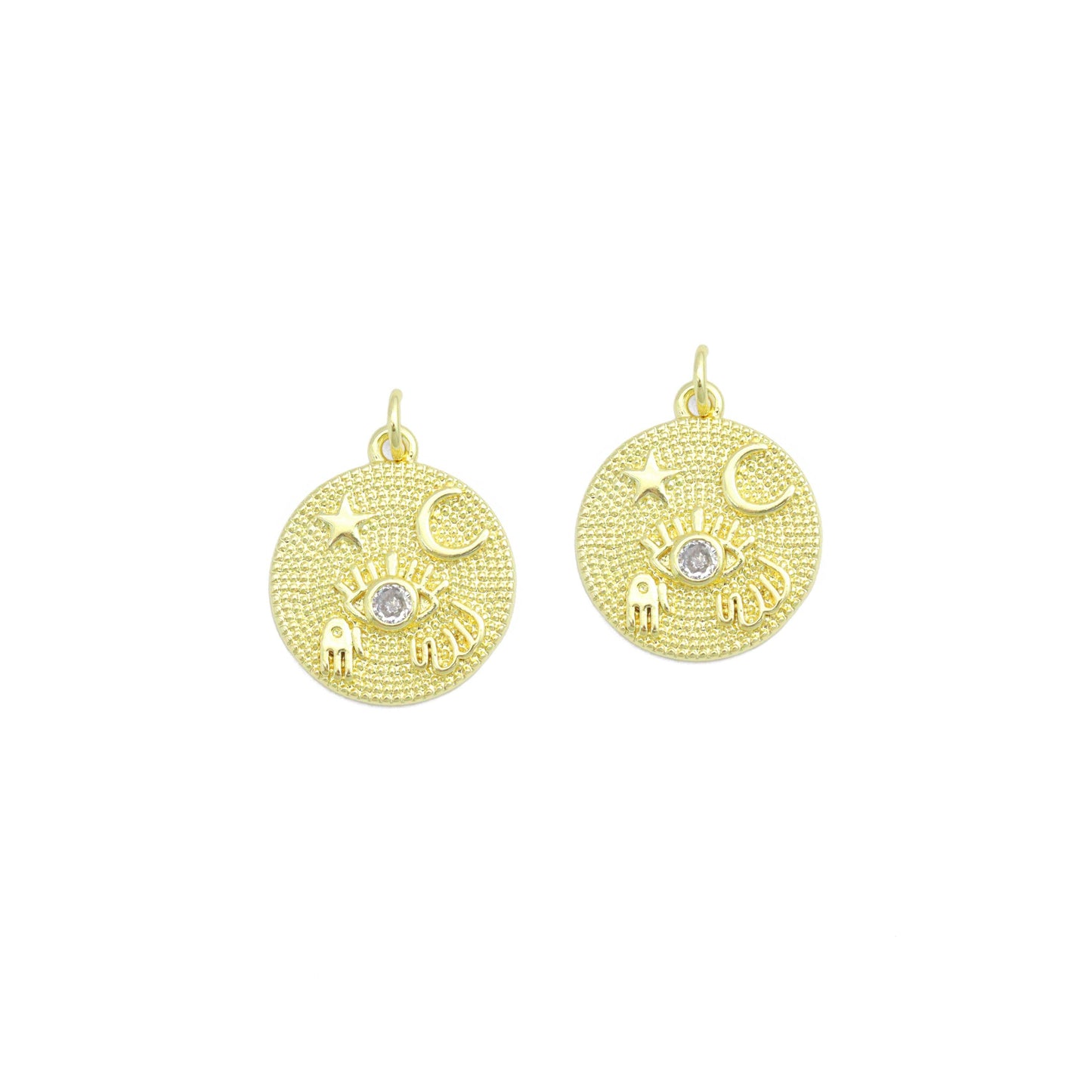 Gold Evil Eye star moon hamsa hand On Round Coin Charm Pendant,Sku#LX867