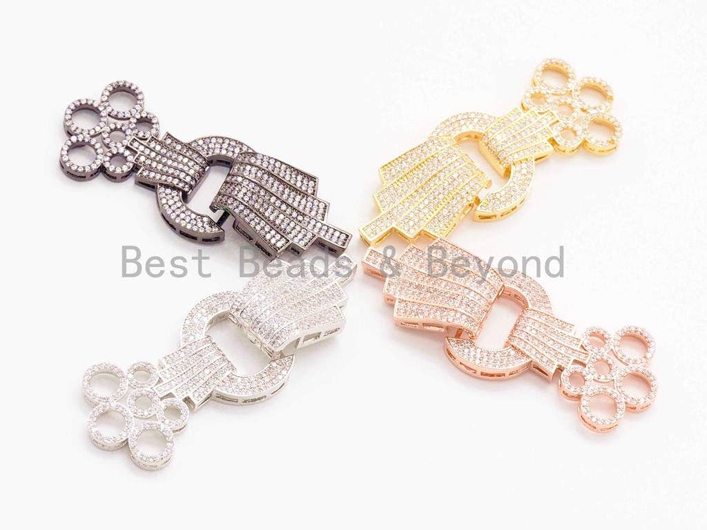 CZ Micro Pave Multi Ring Fold Over Clasp, Cubic Zirconia Buckle Clasp/Connector, 60x24mm, sku#H17