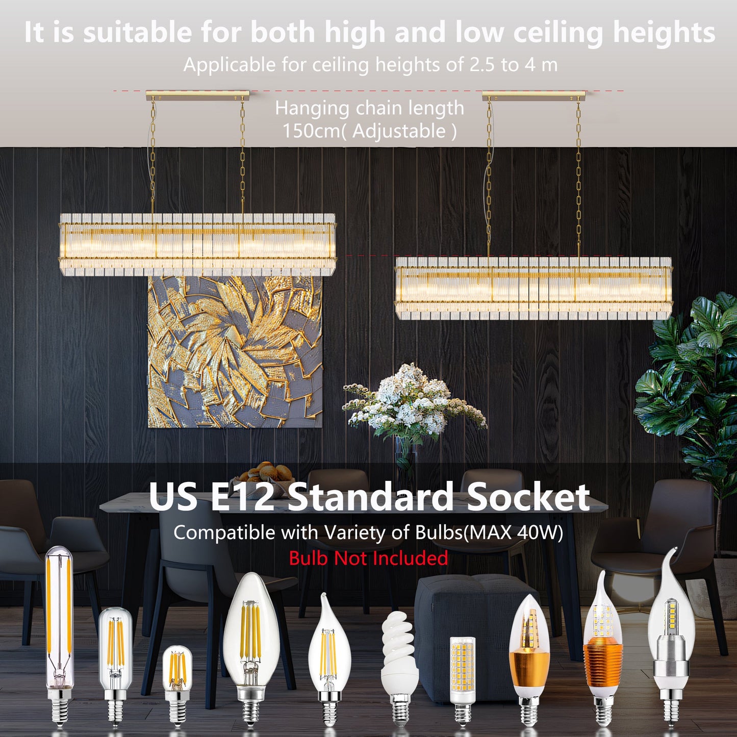 Modern Rectangular Crystal Glass Chandelier
