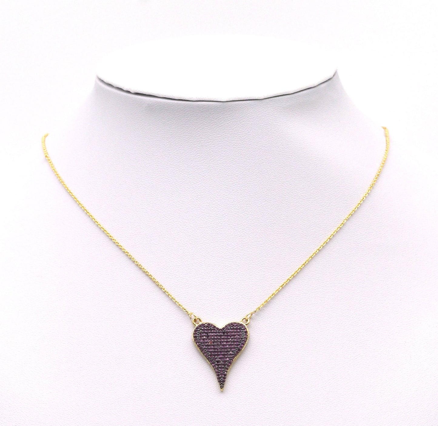 Black, Fuchsia Black CZ Heart Charm for Necklace Making, Sku#LK674