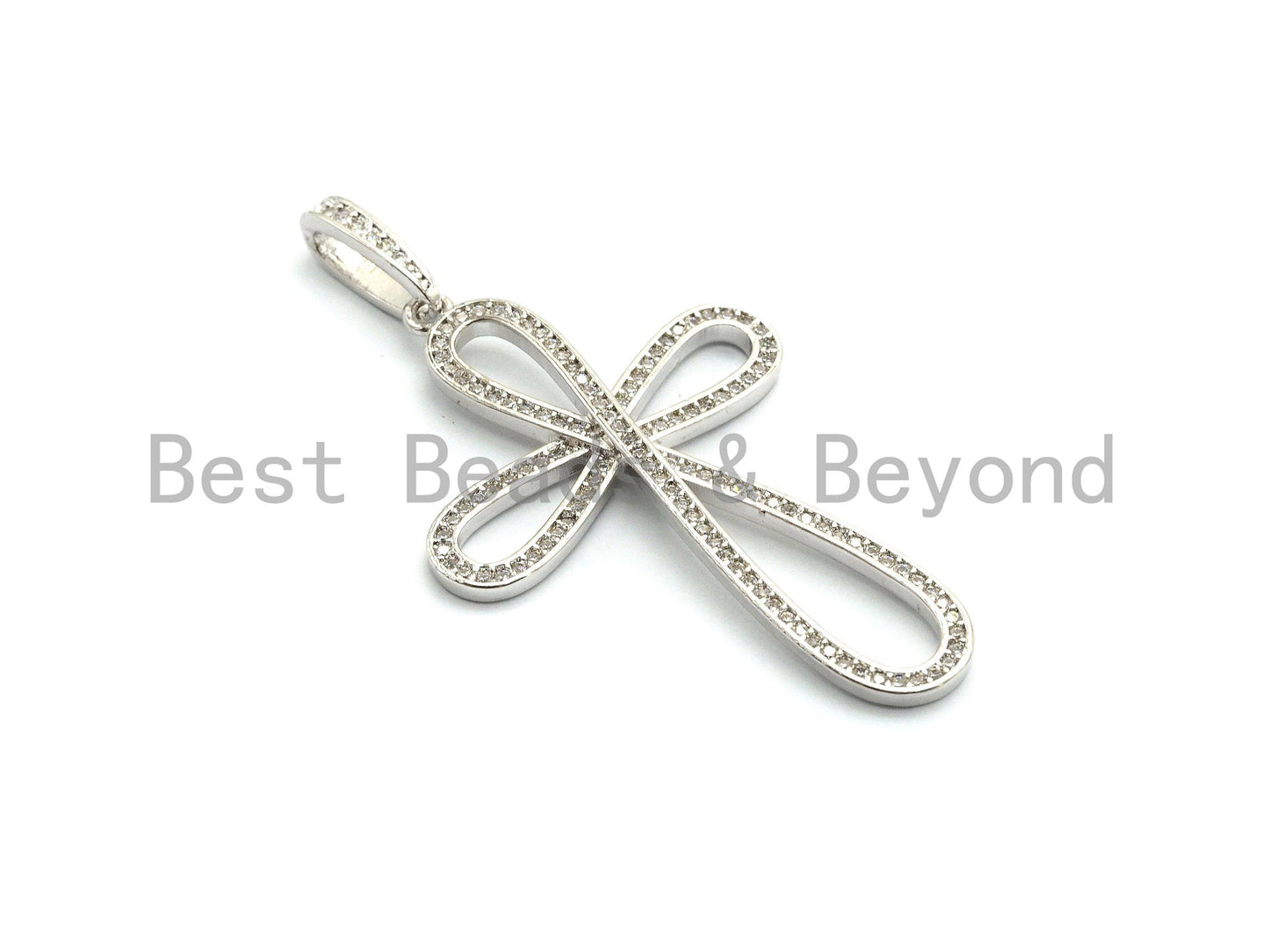 CZ Micro Pave Cross Flower Pendant/Charm, Cubic Zirconia Focal Cross Pendant, Necklace Bracelet Charm Pendant,30x47mm,sku#F694