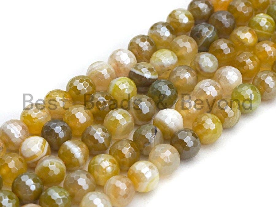 Mystic Plated Natural Faceted Plated Yellow Agate beads, 6mm/8mm/10mm/12mm Natural Yellow Natural Agate Beads, 15.5inch strand, SKU#U471