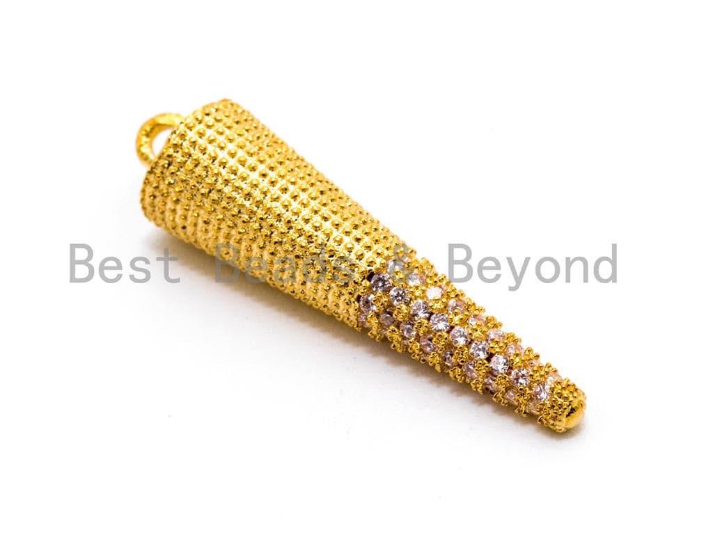 CZ Micro Pave Spike Charm, Pave Spike Charm, Cone Charm, Pave Cone Charm, Jewelry Supplies, DIY Jewelry, Spike Pendants, 28x7mm,sku#F358