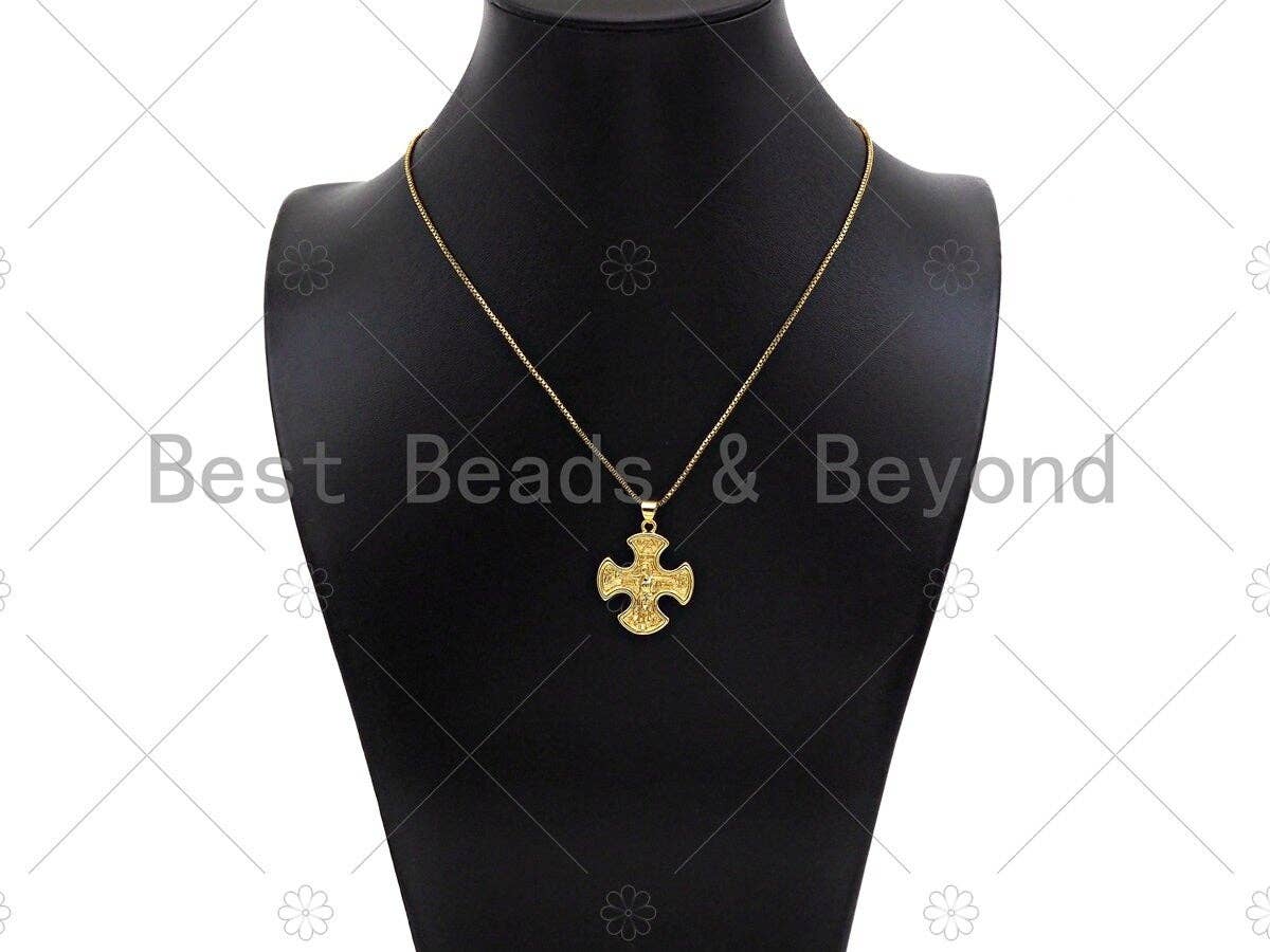 18K Dainty Gold Jesus On Cross Clover Shape Pendant/Charm, Jesus Carm,Necklace Bracelet Charm Pendant,23x27mm, Sku#LK224