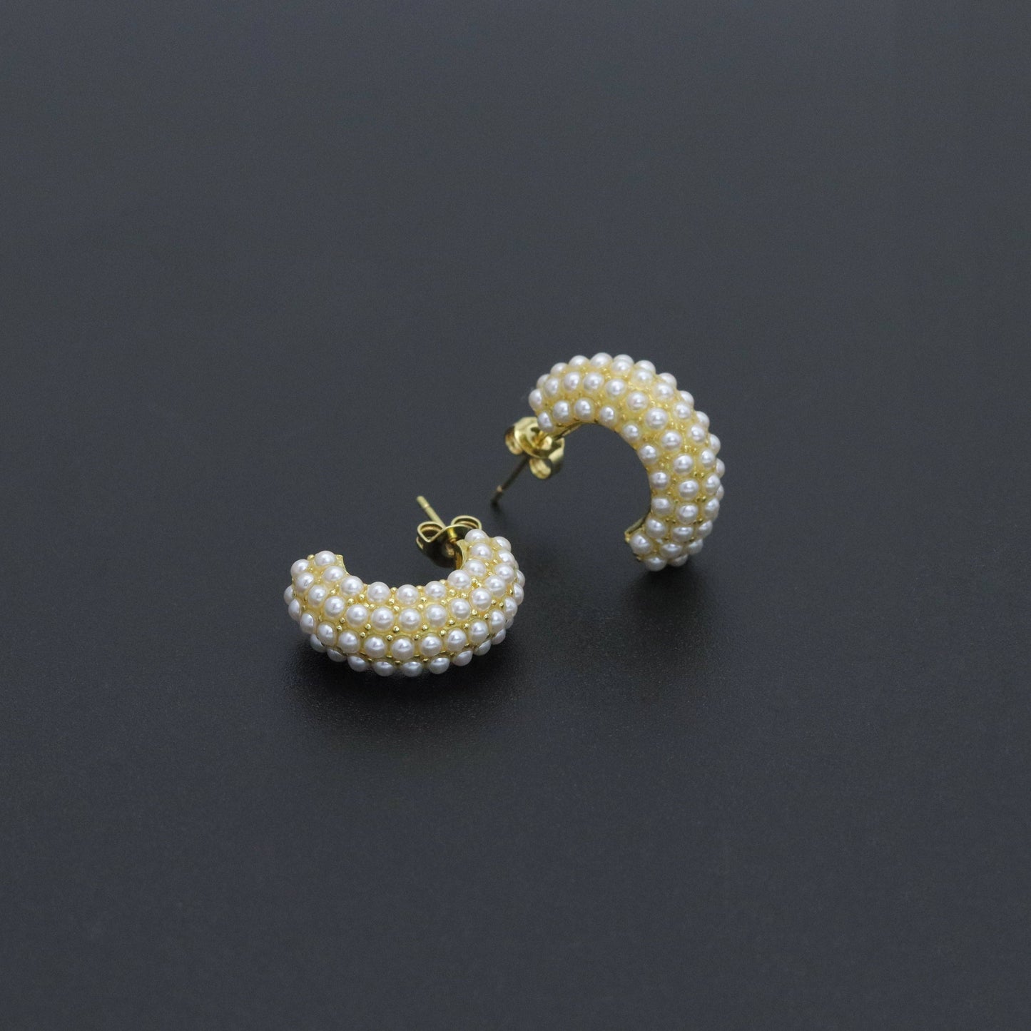 Multiline Pearl C Hoop Earrings, Sku#A291